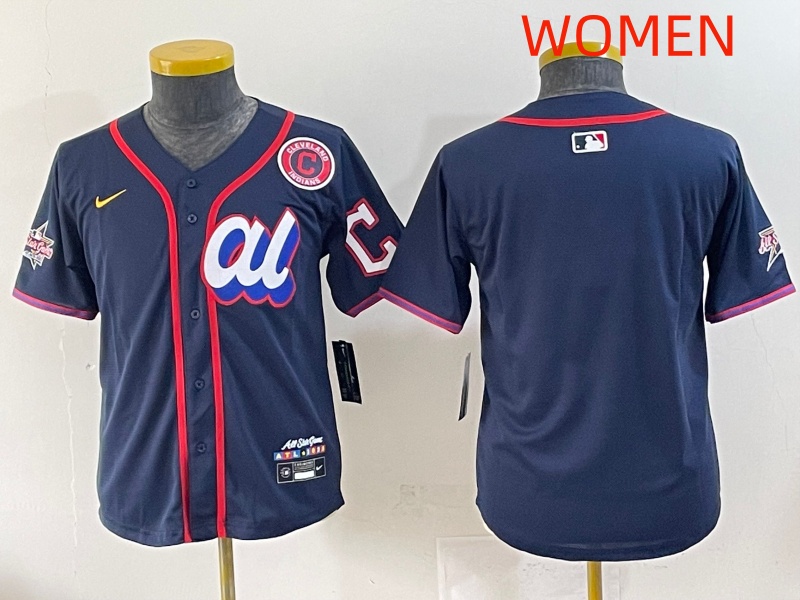 Women 2025 Cleveland Indians Blank Drak Blue All star Blank Blue Nike MLB Jersey style 1